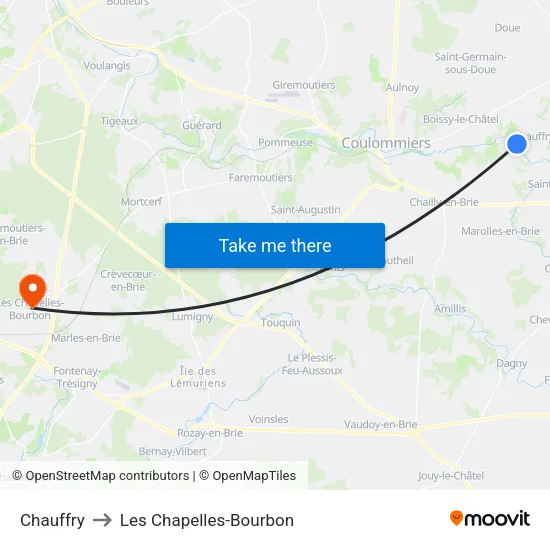 Chauffry to Les Chapelles-Bourbon map