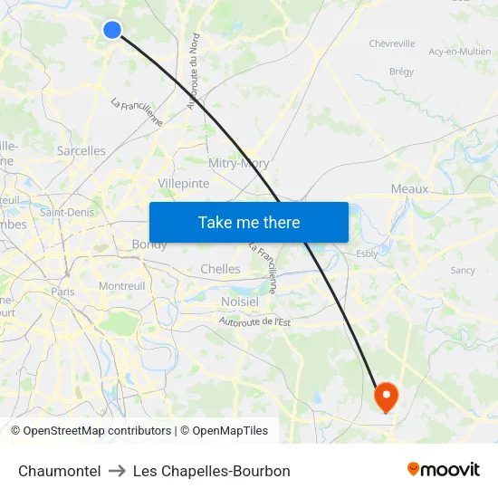 Chaumontel to Les Chapelles-Bourbon map