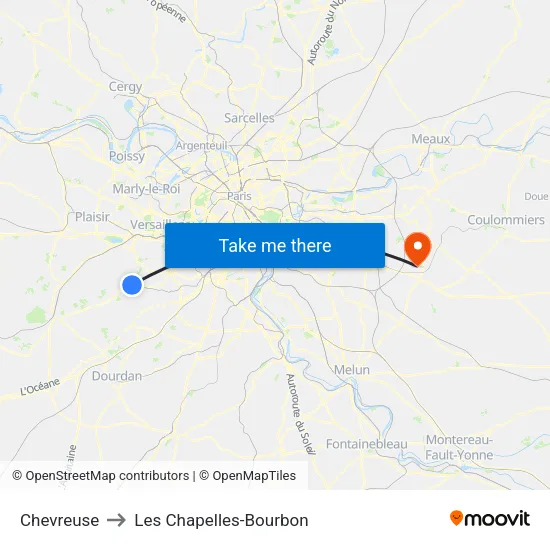 Chevreuse to Les Chapelles-Bourbon map