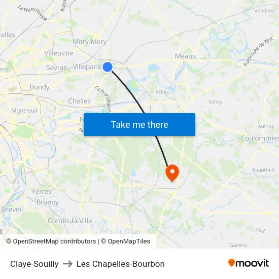 Claye-Souilly to Les Chapelles-Bourbon map