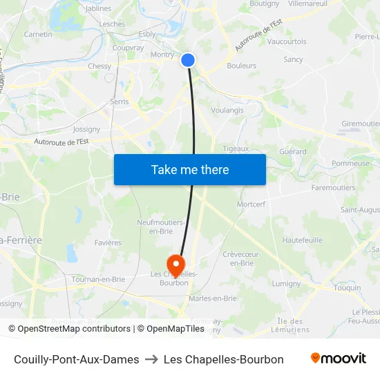 Couilly-Pont-Aux-Dames to Les Chapelles-Bourbon map