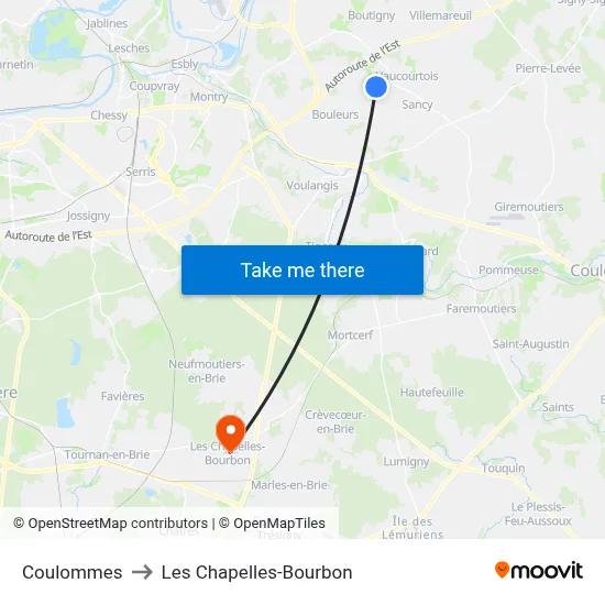 Coulommes to Les Chapelles-Bourbon map