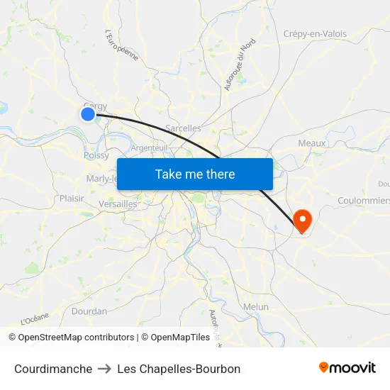 Courdimanche to Les Chapelles-Bourbon map