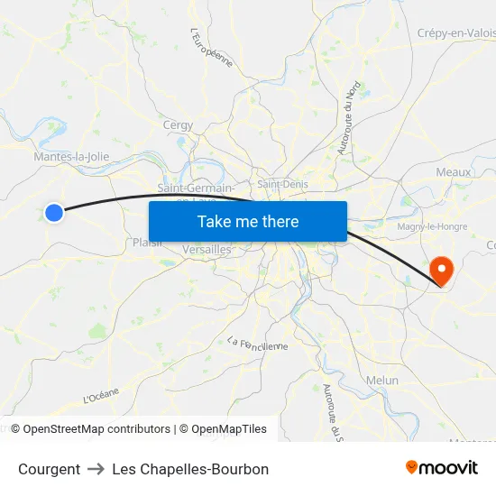 Courgent to Les Chapelles-Bourbon map