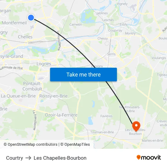Courtry to Les Chapelles-Bourbon map