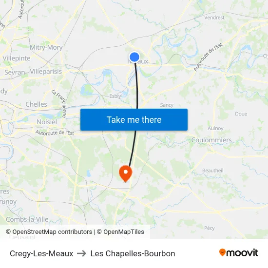 Cregy-Les-Meaux to Les Chapelles-Bourbon map