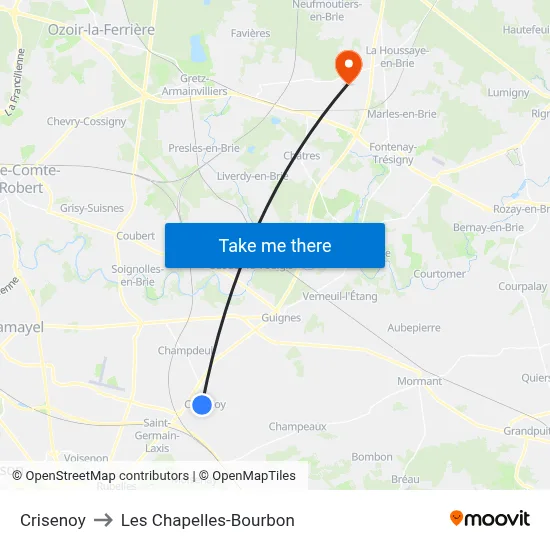 Crisenoy to Les Chapelles-Bourbon map