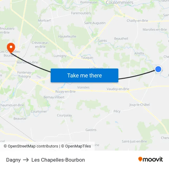 Dagny to Les Chapelles-Bourbon map