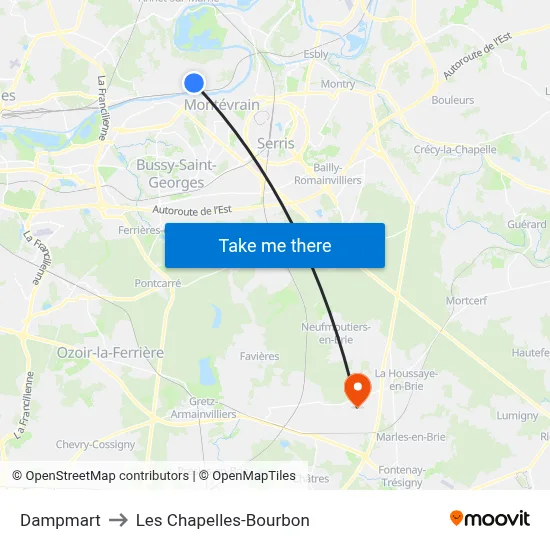 Dampmart to Les Chapelles-Bourbon map