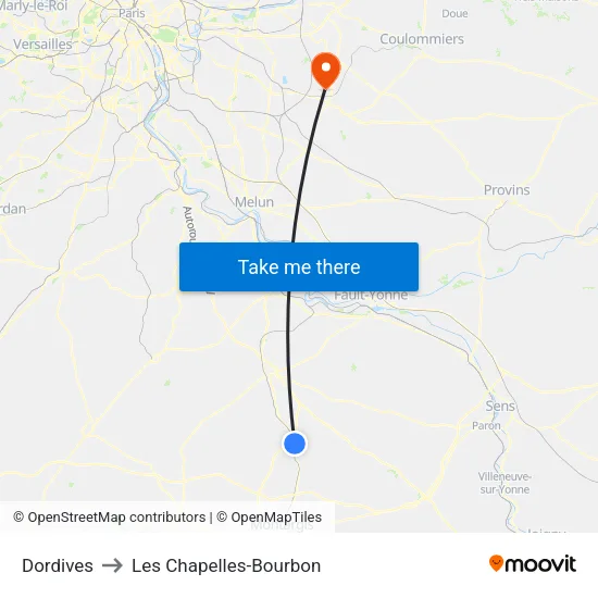 Dordives to Les Chapelles-Bourbon map