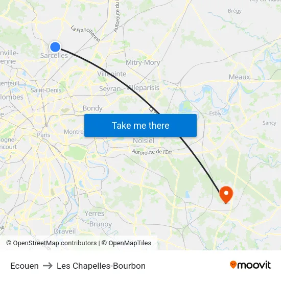 Ecouen to Les Chapelles-Bourbon map