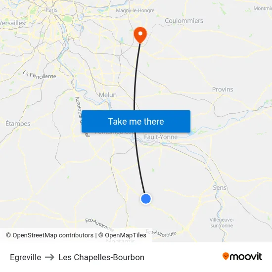 Egreville to Les Chapelles-Bourbon map