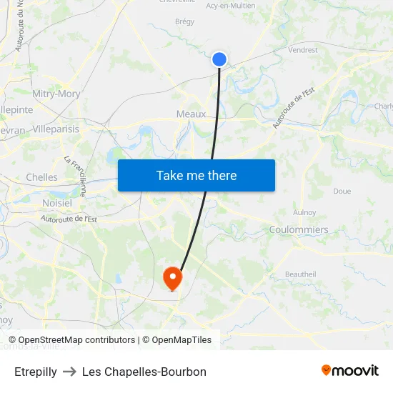 Etrepilly to Les Chapelles-Bourbon map