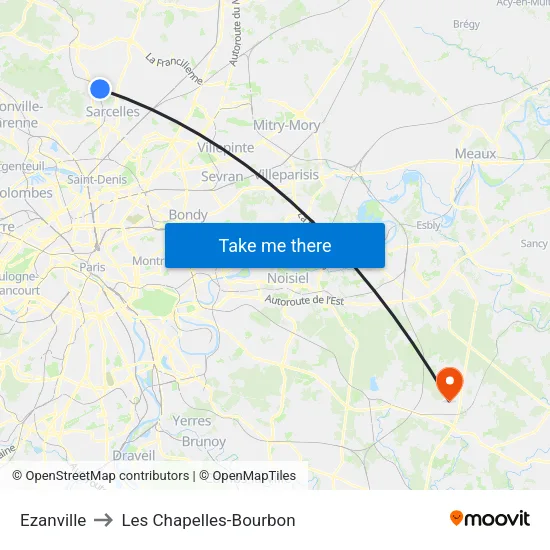 Ezanville to Les Chapelles-Bourbon map