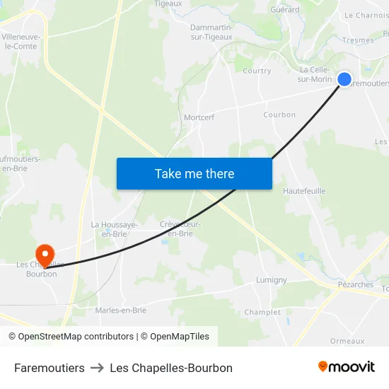 Faremoutiers to Les Chapelles-Bourbon map