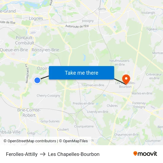 Ferolles-Attilly to Les Chapelles-Bourbon map