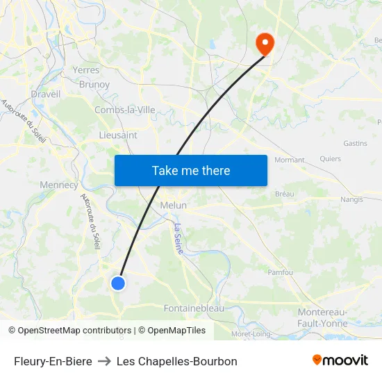 Fleury-En-Biere to Les Chapelles-Bourbon map