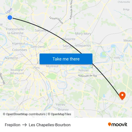Frepillon to Les Chapelles-Bourbon map