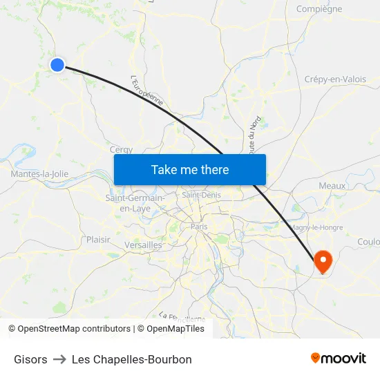 Gisors to Les Chapelles-Bourbon map