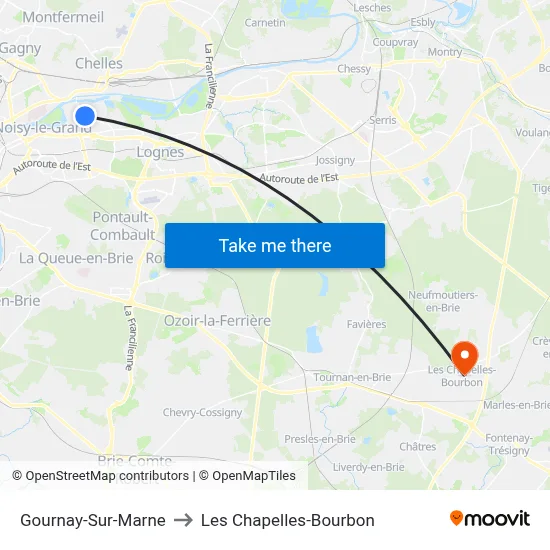 Gournay-Sur-Marne to Les Chapelles-Bourbon map