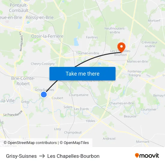 Grisy-Suisnes to Les Chapelles-Bourbon map