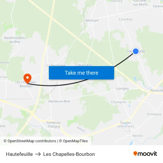Hautefeuille to Les Chapelles-Bourbon map