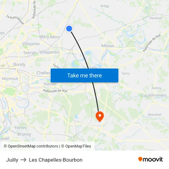 Juilly to Les Chapelles-Bourbon map
