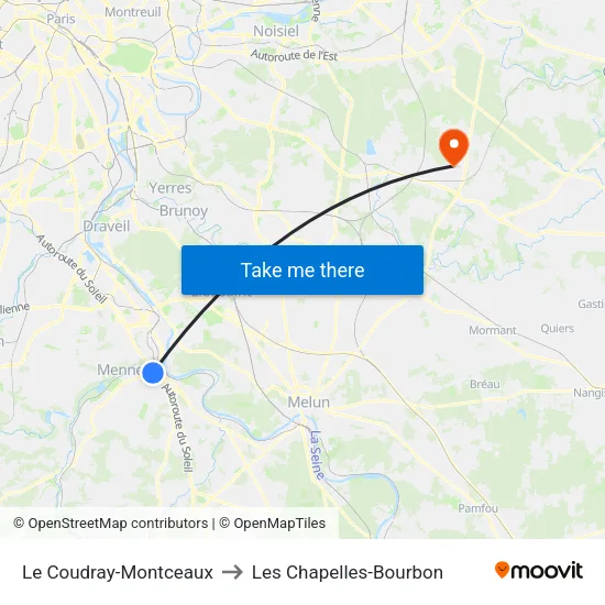 Le Coudray-Montceaux to Les Chapelles-Bourbon map