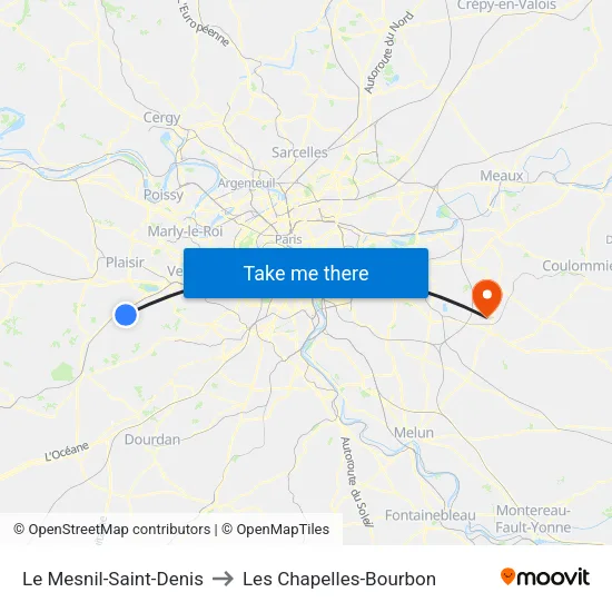 Le Mesnil-Saint-Denis to Les Chapelles-Bourbon map