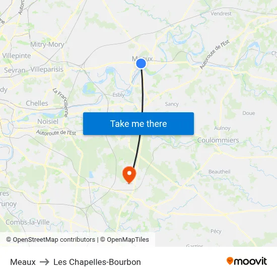 Meaux to Les Chapelles-Bourbon map