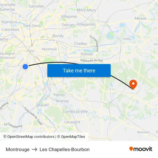 Montrouge to Les Chapelles-Bourbon map
