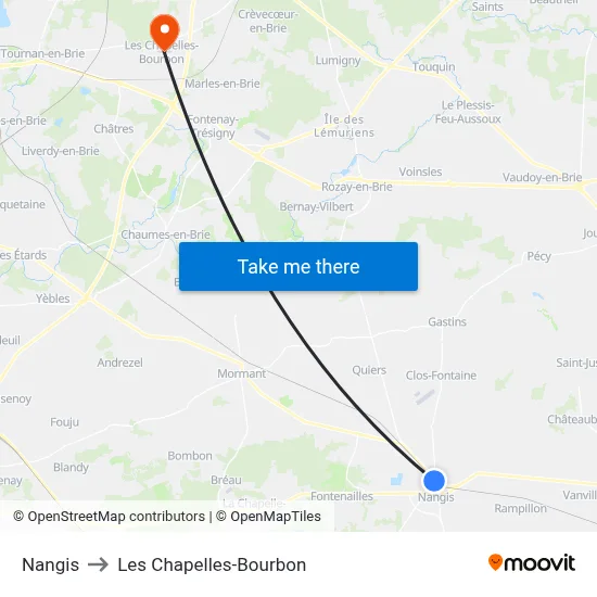 Nangis to Les Chapelles-Bourbon map