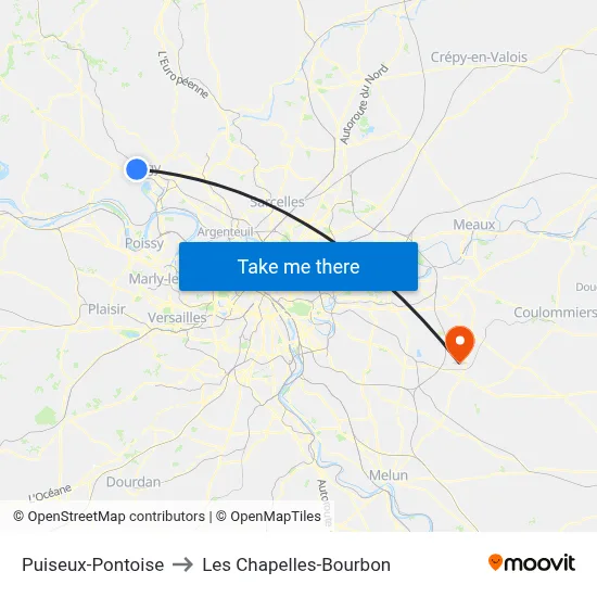 Puiseux-Pontoise to Les Chapelles-Bourbon map