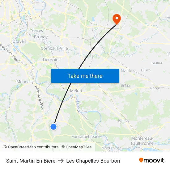 Saint-Martin-En-Biere to Les Chapelles-Bourbon map