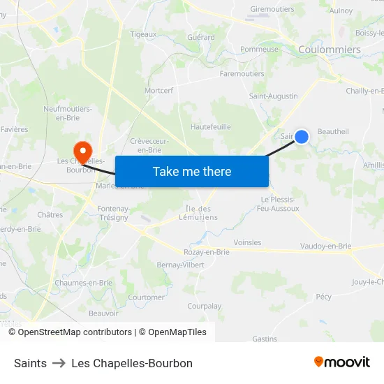 Saints to Les Chapelles-Bourbon map