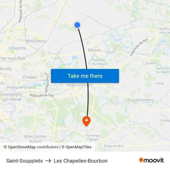 Saint-Soupplets to Les Chapelles-Bourbon map