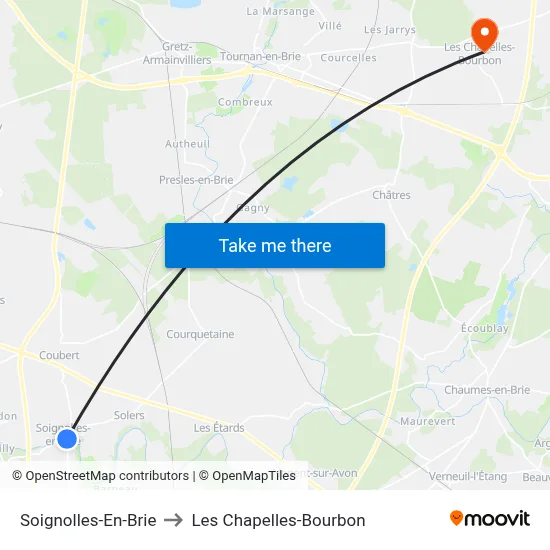 Soignolles-En-Brie to Les Chapelles-Bourbon map