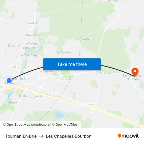 Tournan-En-Brie to Les Chapelles-Bourbon map