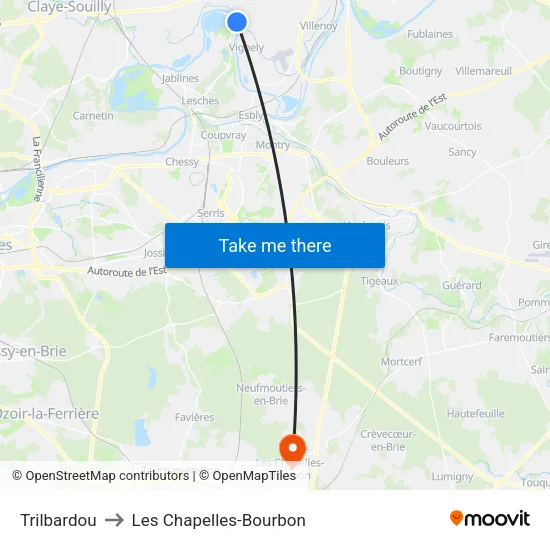 Trilbardou to Les Chapelles-Bourbon map