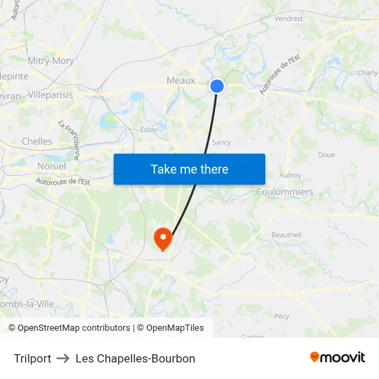 Trilport to Les Chapelles-Bourbon map
