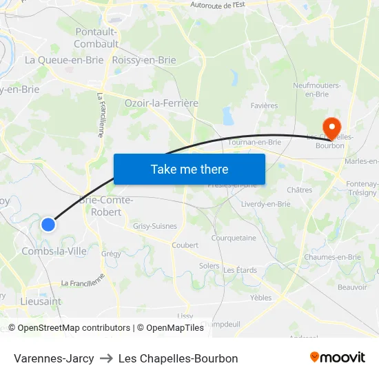 Varennes-Jarcy to Les Chapelles-Bourbon map