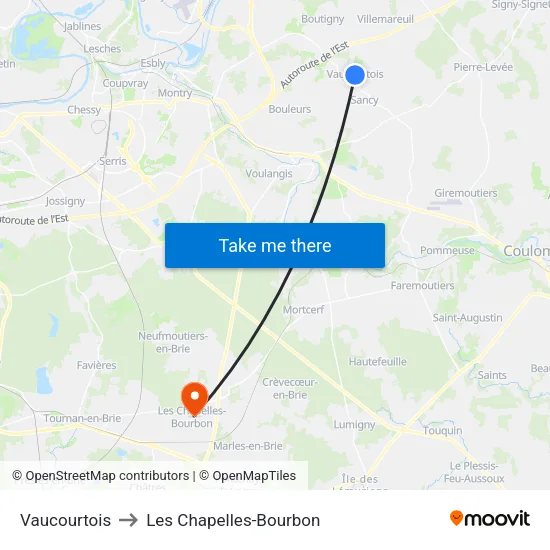 Vaucourtois to Les Chapelles-Bourbon map