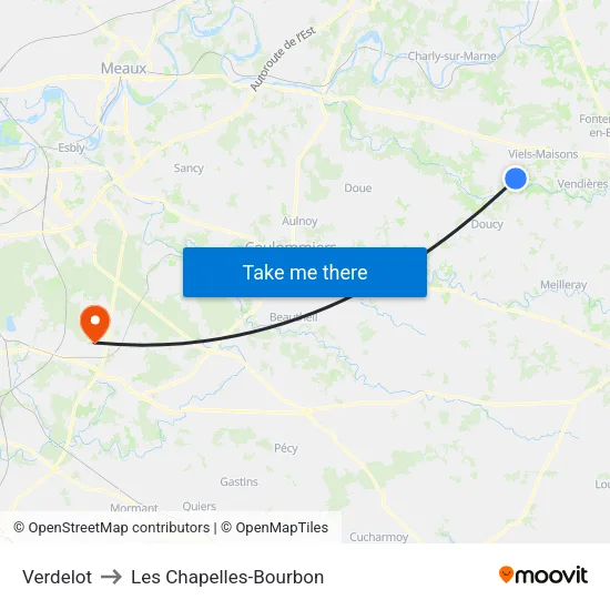 Verdelot to Les Chapelles-Bourbon map