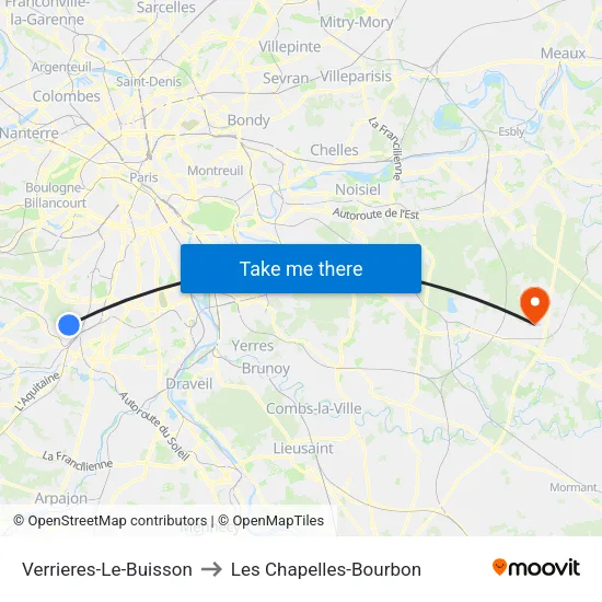 Verrieres-Le-Buisson to Les Chapelles-Bourbon map
