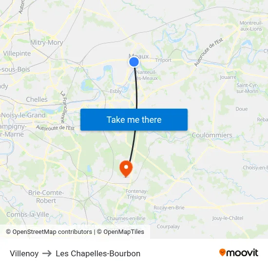Villenoy to Les Chapelles-Bourbon map