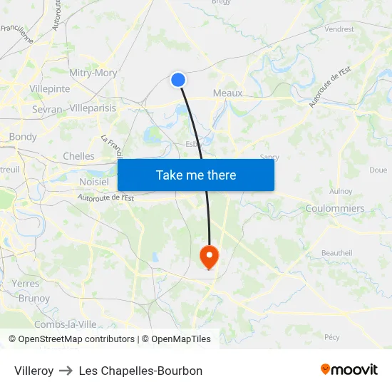 Villeroy to Les Chapelles-Bourbon map