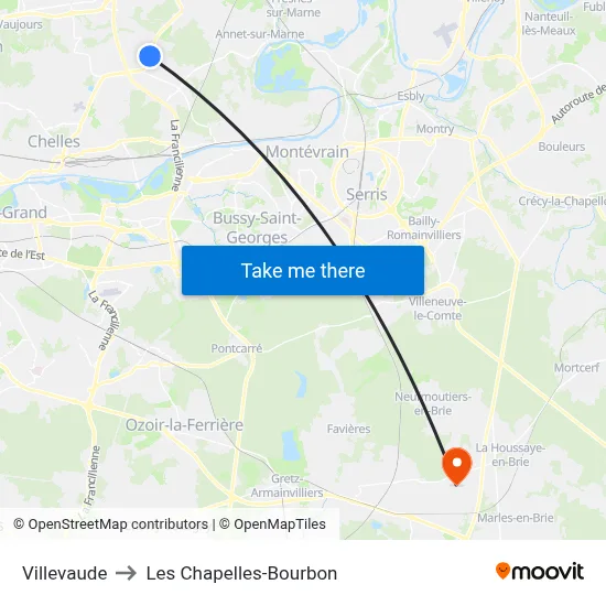 Villevaude to Les Chapelles-Bourbon map