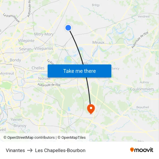 Vinantes to Les Chapelles-Bourbon map