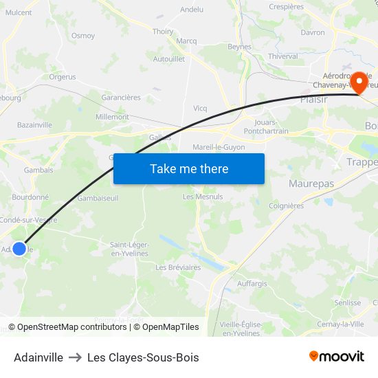 Adainville to Les Clayes-Sous-Bois map