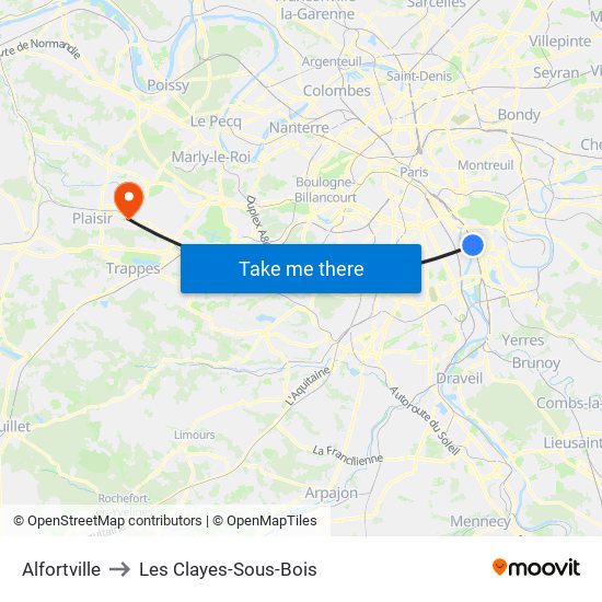 Alfortville to Les Clayes-Sous-Bois map